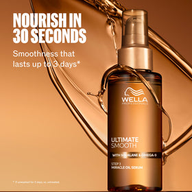 Wella Professionals applied to damp hair to show smoothing effect and easier styling
