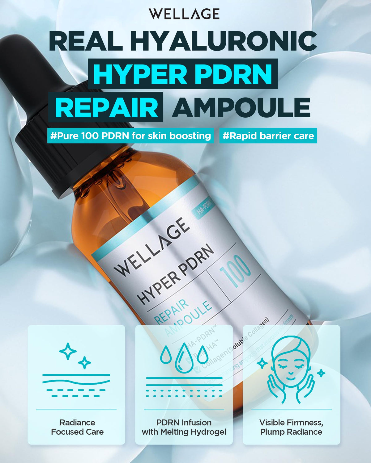 WELLAGE close-up serum drop showing lightweight texture and fast absorption benefit