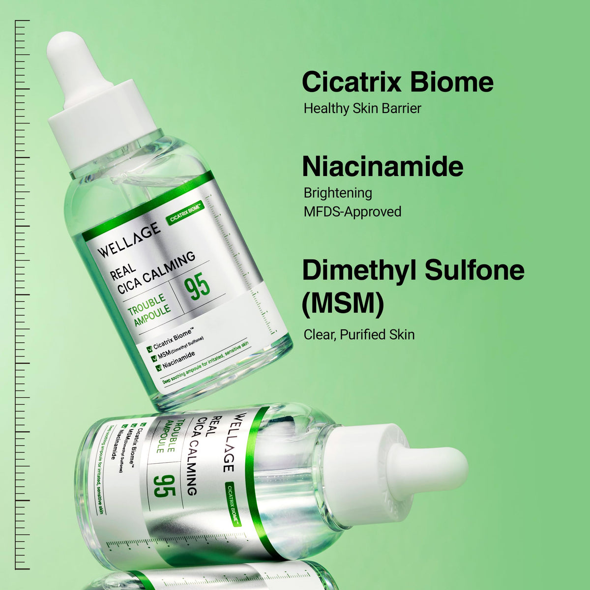WELLAGE ampoule next to common items to show 1.69 fl.oz size and portability