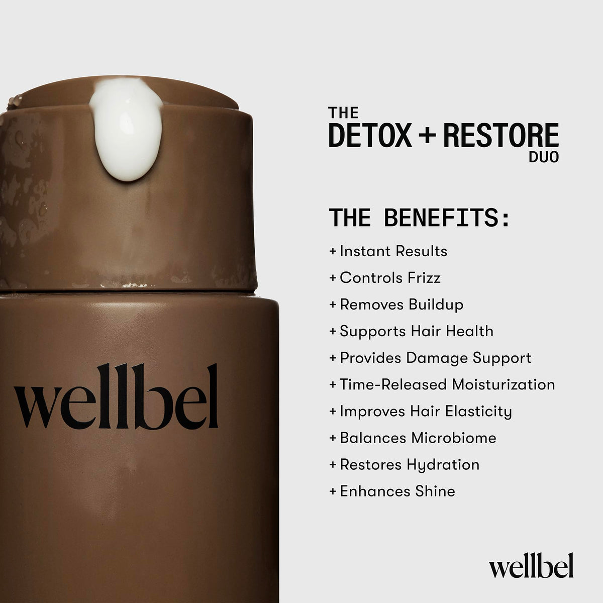 WELLBEL bottles in hand showing size and 8.45 oz scale