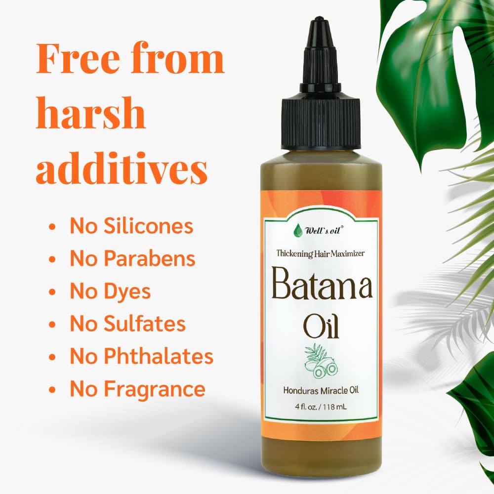 Well's Oil close view of label indicating raw organic Batana origin