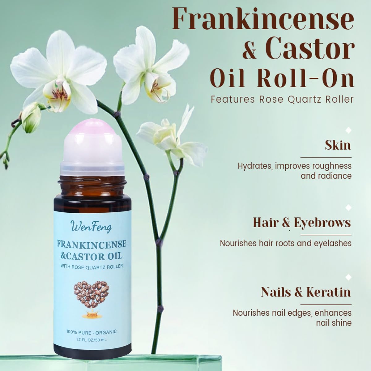 WenFeng rose quartz roller close-up showing smooth massage benefit