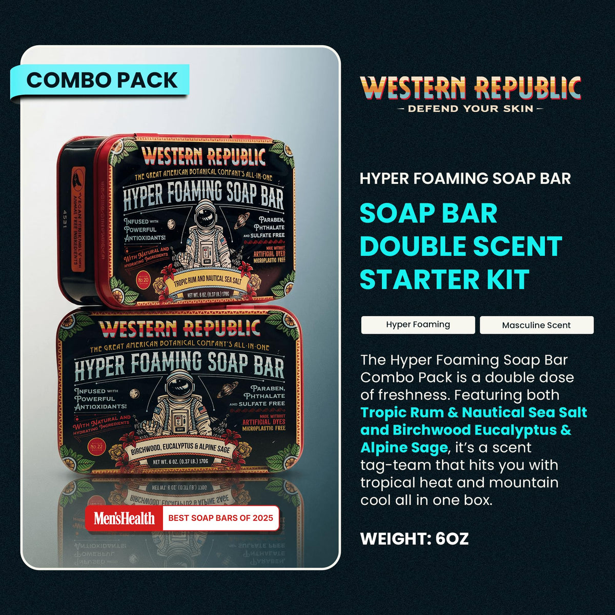 Western Republic 6oz soap bar in hand showing real size and portability