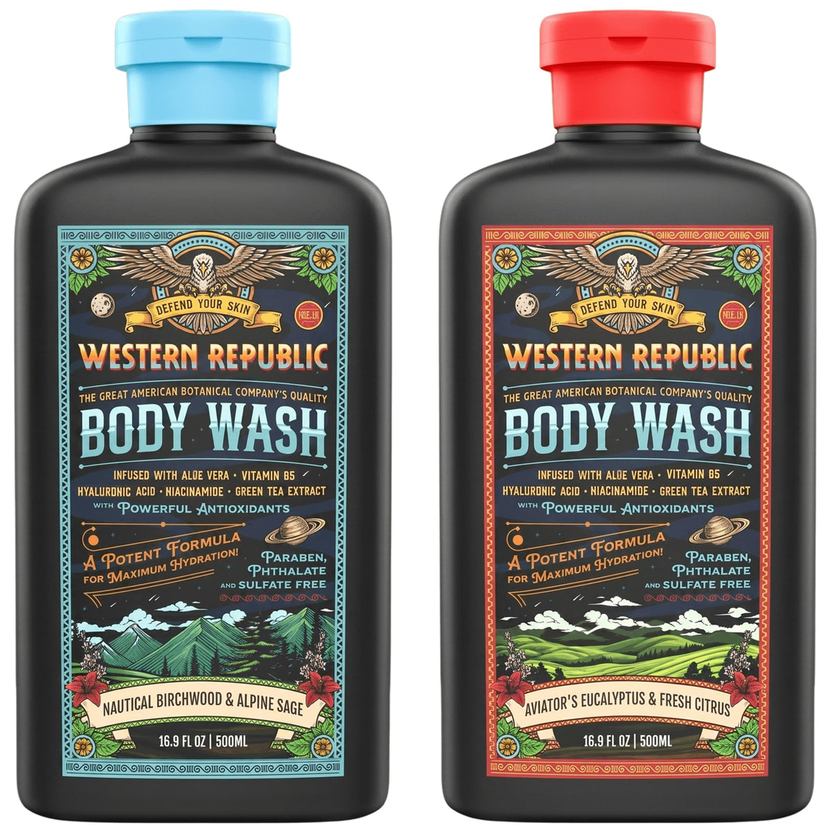 western republic dual bottles front view showing packaging and benefit of variety