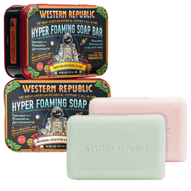 Western Republic front packaging showing both scented soap bars and benefits