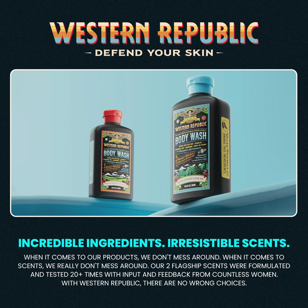 western republic body wash in shower scene showing refreshing everyday use benefit