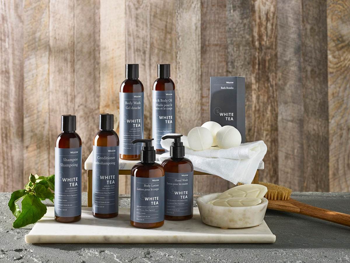 Westin soap held in hand to show size and convenient portability benefit