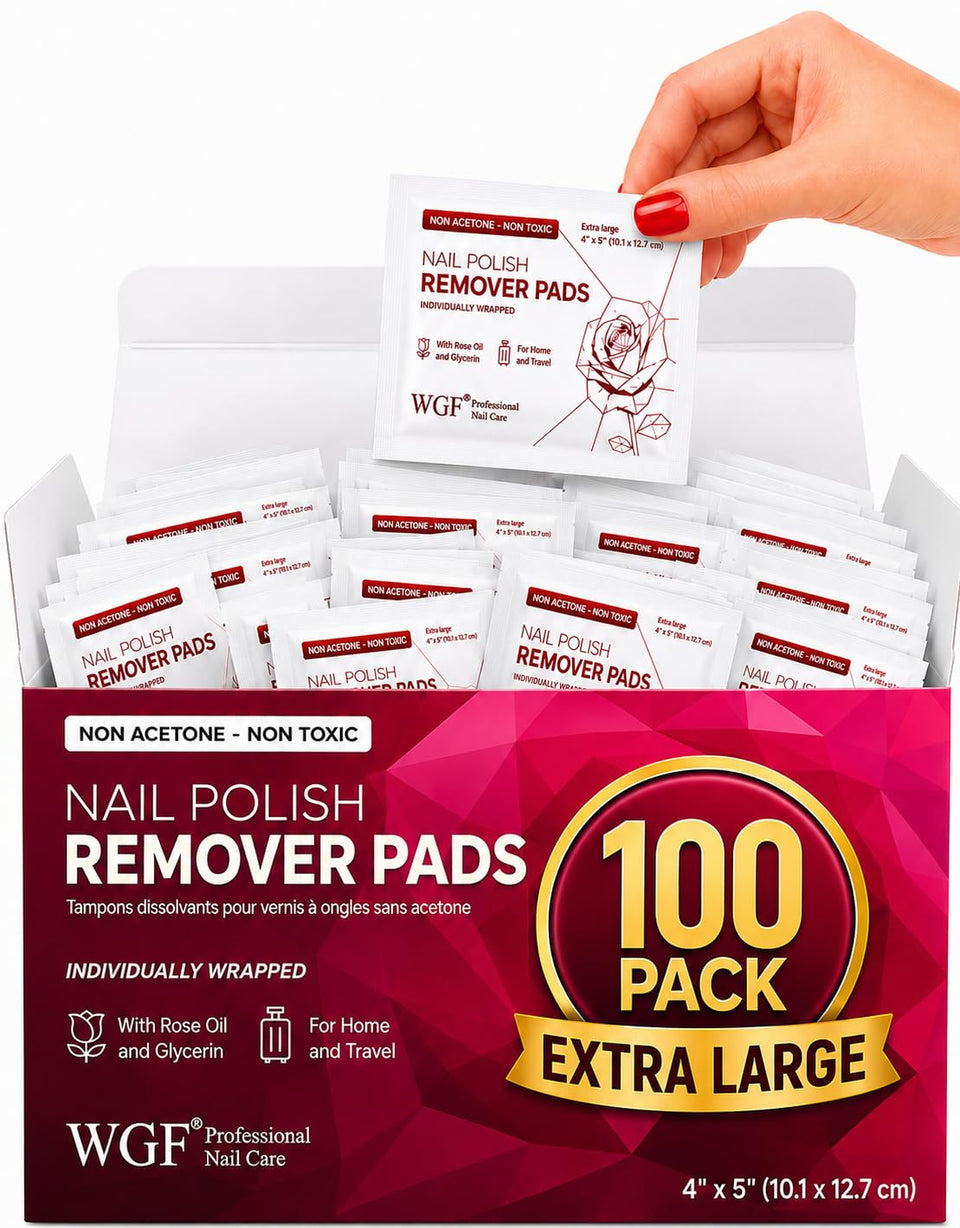WGF PROFESSIONAL NAIL CARE front pack showing 100 pads and benefits