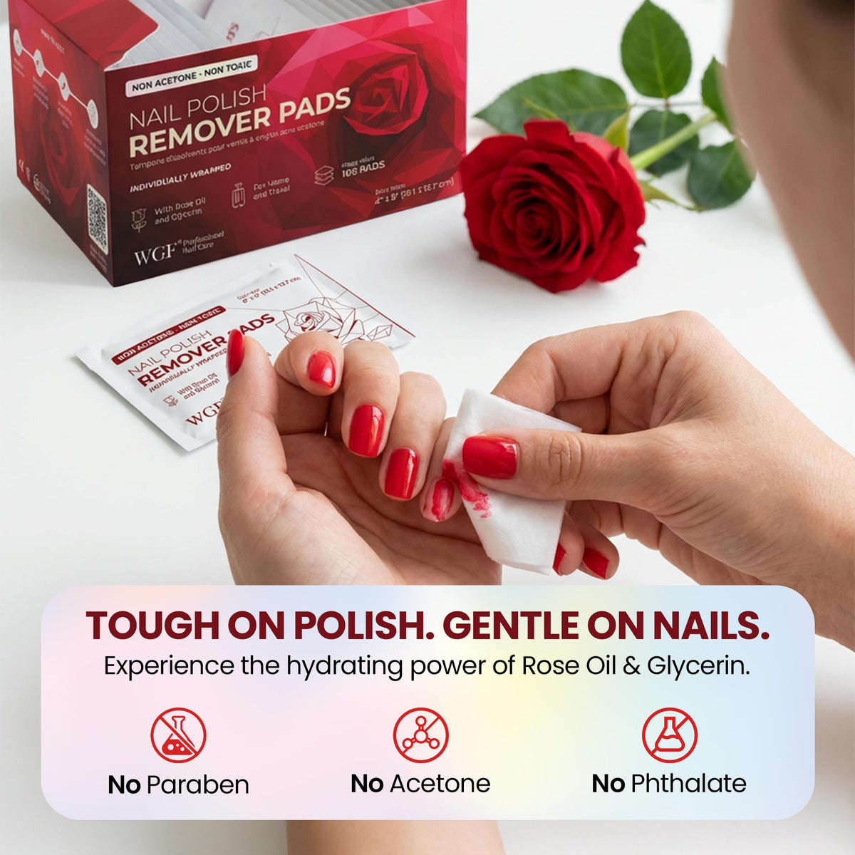 WGF PROFESSIONAL NAIL CARE close-up pad texture showing absorbent surface