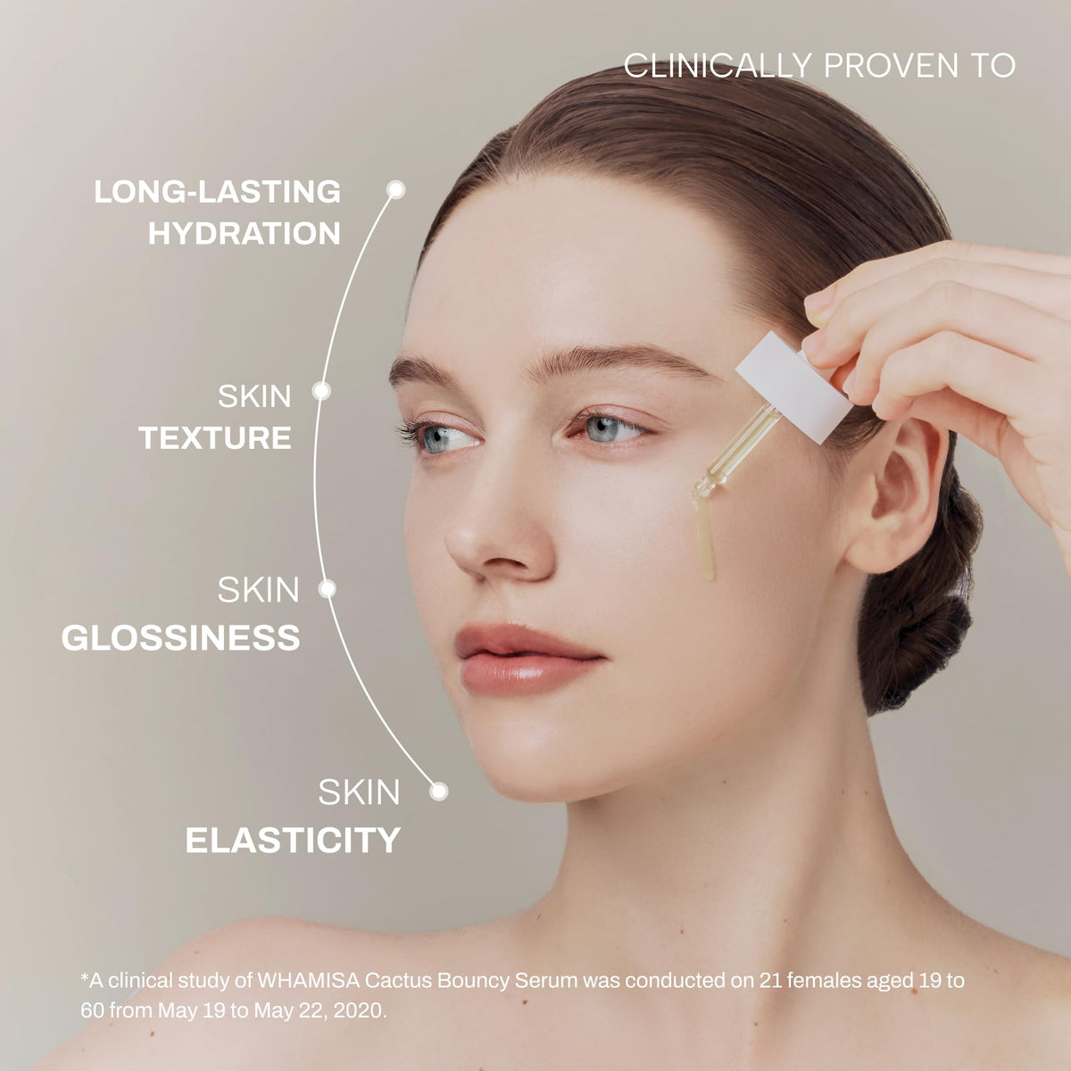 Whamisa close-up texture drop showing lightweight gel-serum that absorbs quickly benefit