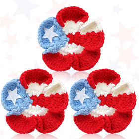 Whimsibelle front view showing three Puerto Rico flag clips, festive accent