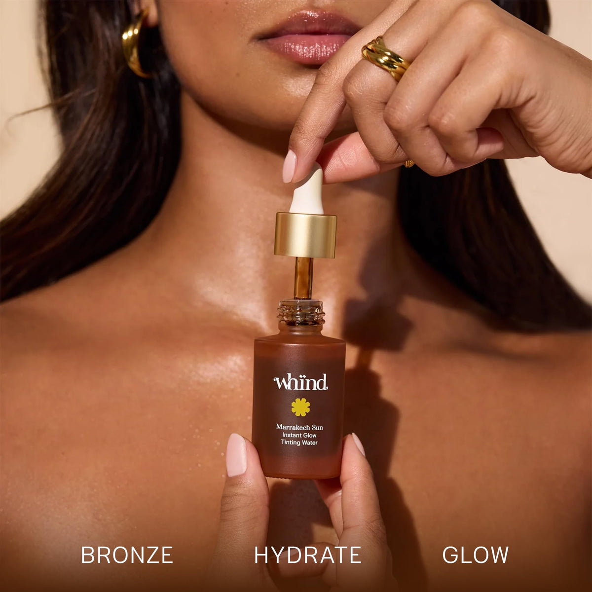 WHIND application on forearm before and after for visible natural glow benefit