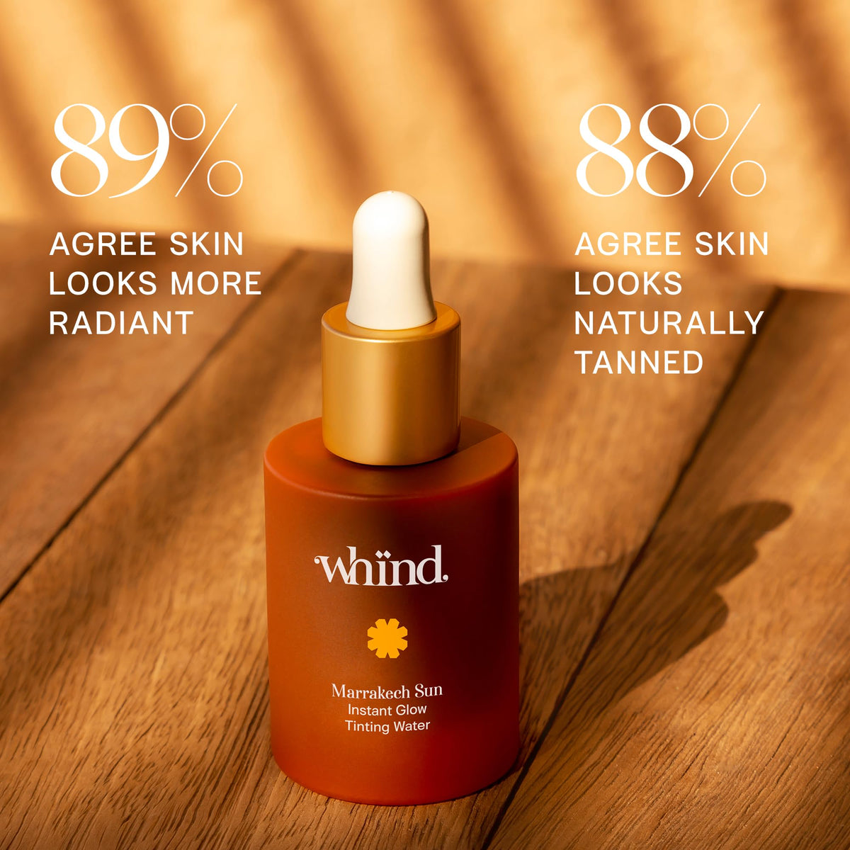 WHIND dropper close up with tanning water texture and absorption benefit