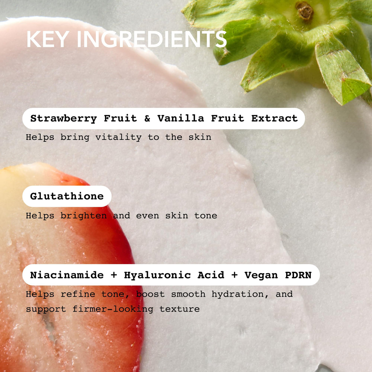 Whipped Semo Company ingredient display featuring niacinamide and hyaluronic acid