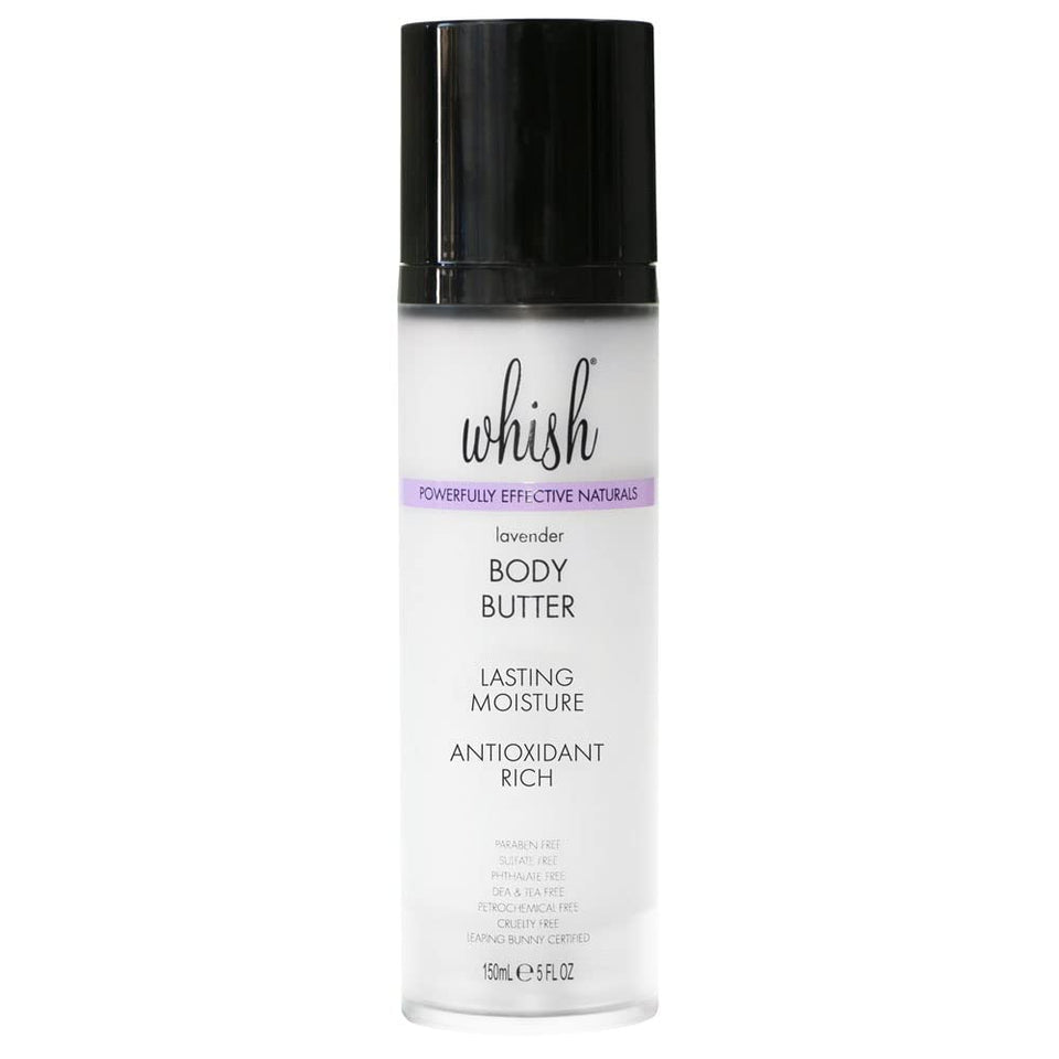 Whish front packaging showing jar and lavender scent, hydrates skin