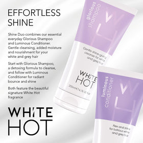 White Hot shampoo being poured showing gentle cleansing action and sheen