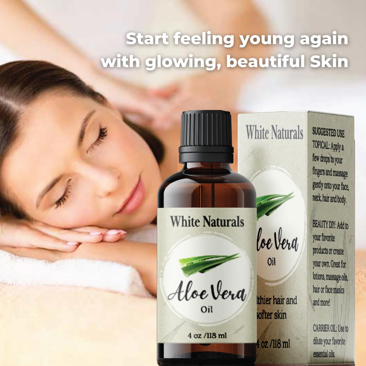 White Naturals applying aloe vera oil to hair for shine and conditioning benefit