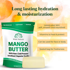 White Naturals mango butter melting between palms for easy application and hydration