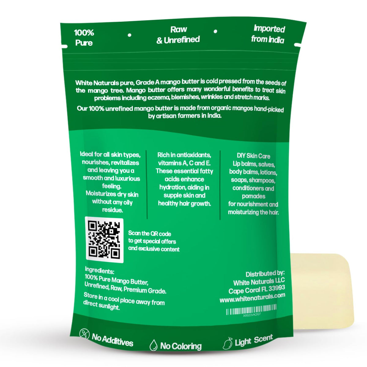 White Naturals mango butter close-up texture highlighting rich creamy spreadability