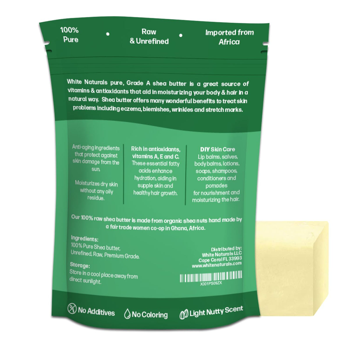 White Naturals close-up texture of creamy raw shea butter showing smooth spreadability