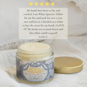 White Sparrow Farmacy balm on hand demonstrating moisturizing effect