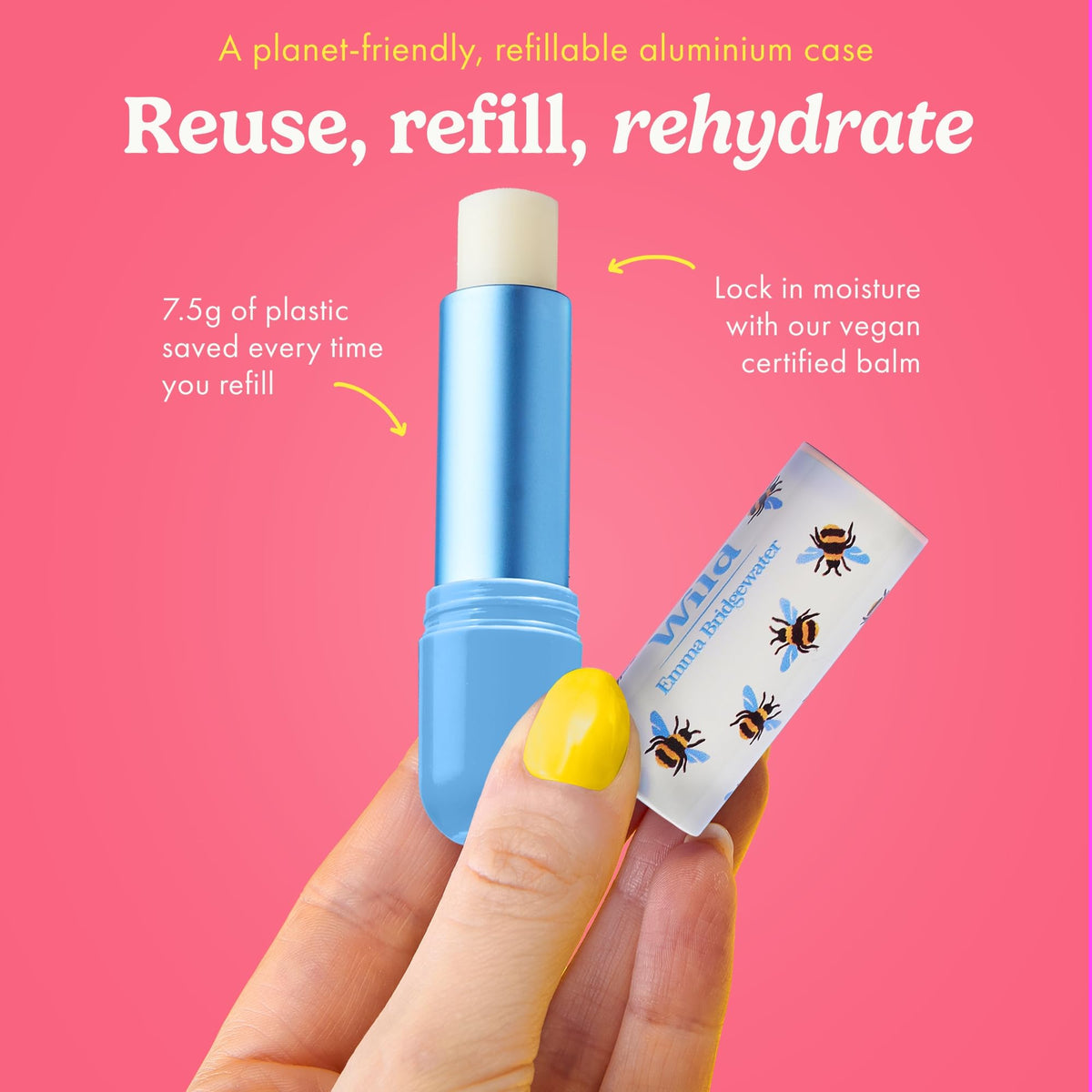 Wild lip balm texture close-up showing smooth glide and moisturizing finish