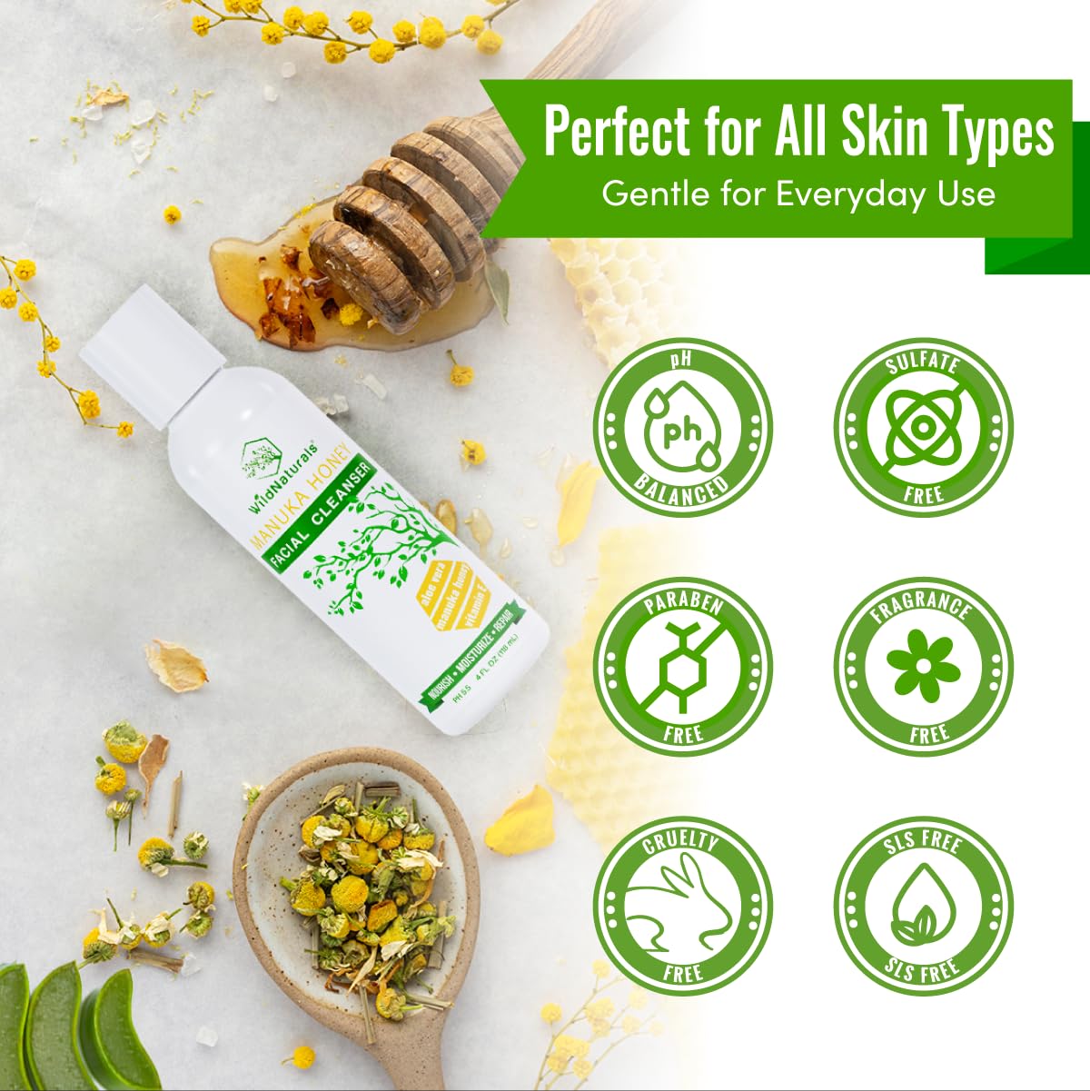 Wild Naturals with aloe vera leaf to show soothing ingredient benefits