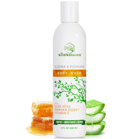 Wild Naturals front packaging showing eczema body wash and calming benefit