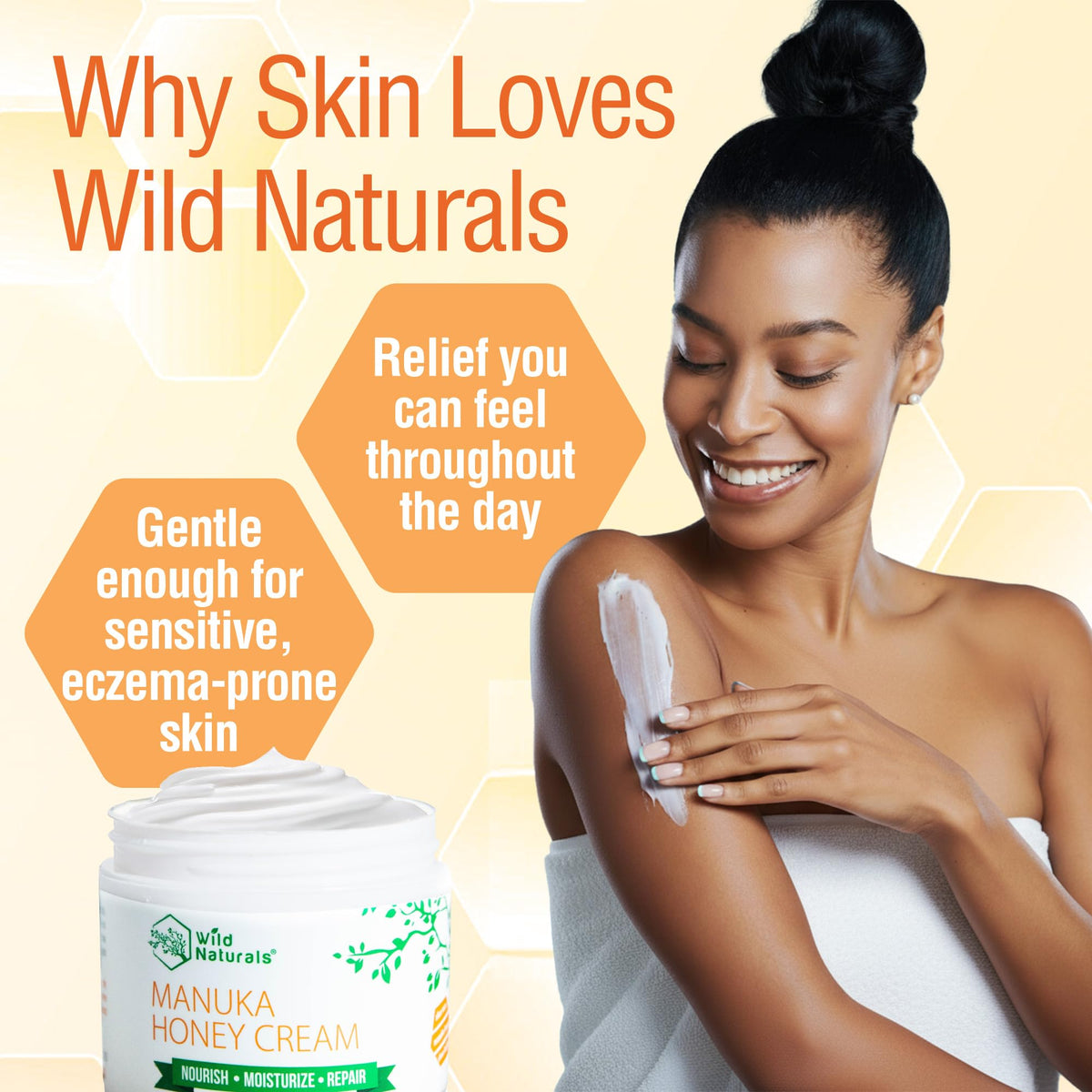 Wild Naturals being applied to face to soothe redness and moisturize