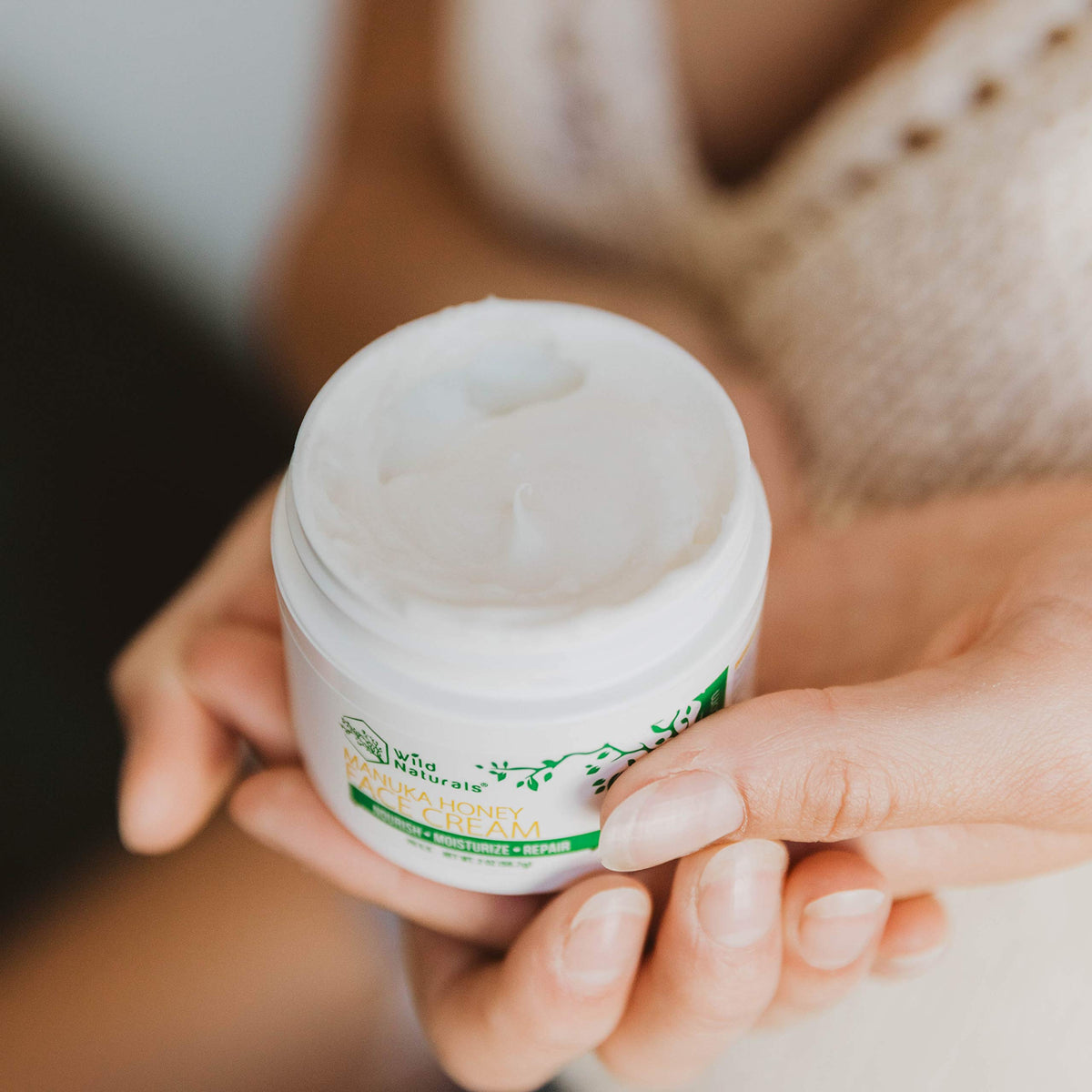 Wild Naturals label close-up highlighting UMF 12+ Manuka honey and ingredients