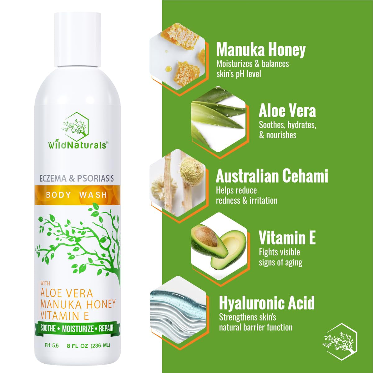 Wild Naturals pump dispenser close-up for easy, controlled application benefit