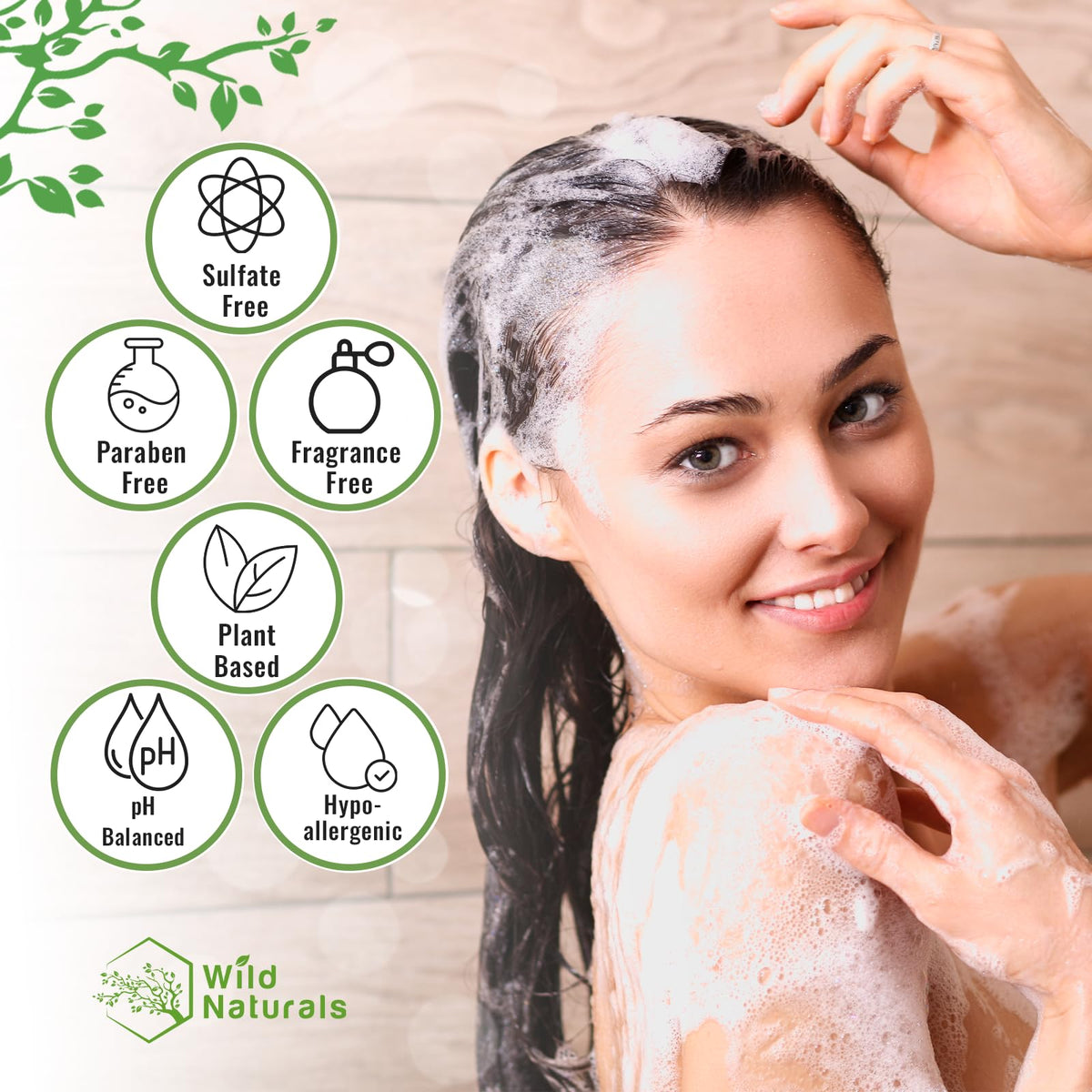 Wild Naturals foam lather texture demonstrating gentle cleansing and hydration