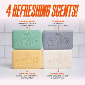 Wild Willies soap bar in hand showing size and long-lasting use benefit