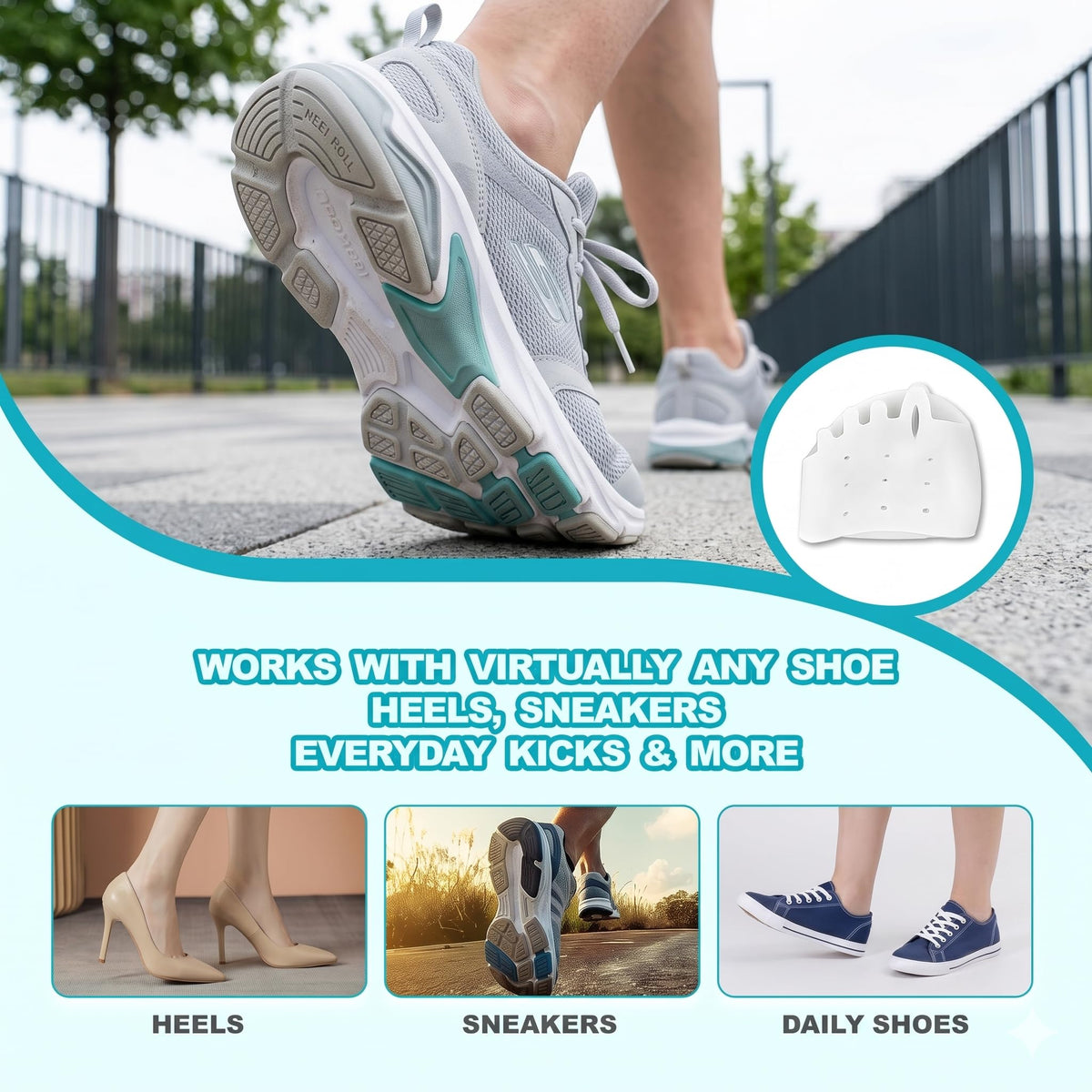 WildWhale separators placed between toes showing secure fit and stability