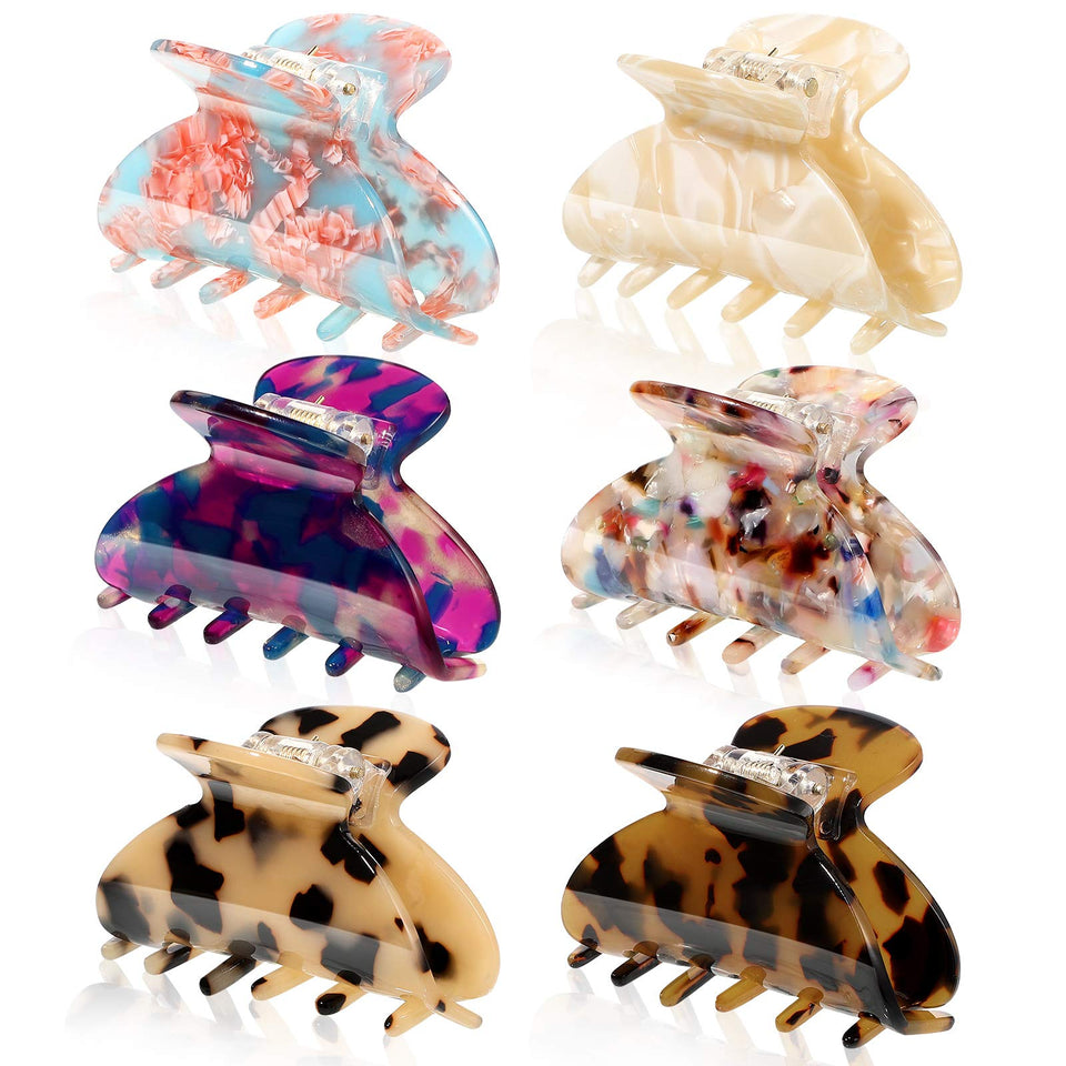 WILLBOND front view of six mixed-pattern tortoise shell clips for versatile styling