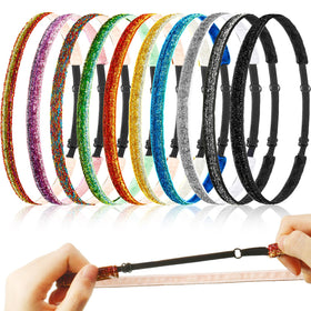WILLBOND front view of the 10-pack glitter headbands showing assorted colors and shiny finish