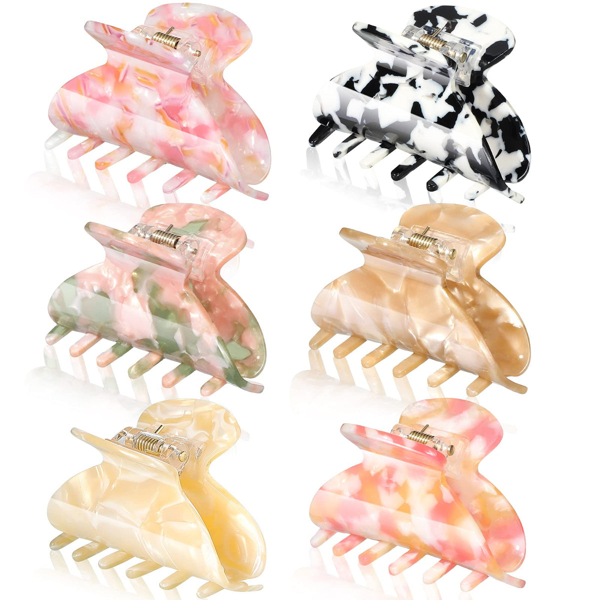 WILLBOND front view of six tortoise shell clips showing colors and variety, great styling options