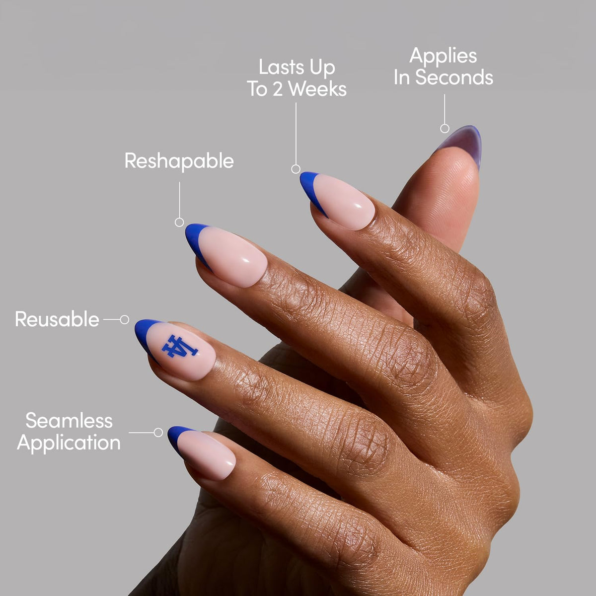 WinCraft Glamnetic Dodgers blue French-tip texture close-up showing glossy finish