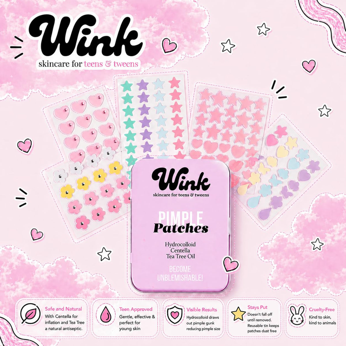 WINK packaging label and ingredients list showing dermatologist review