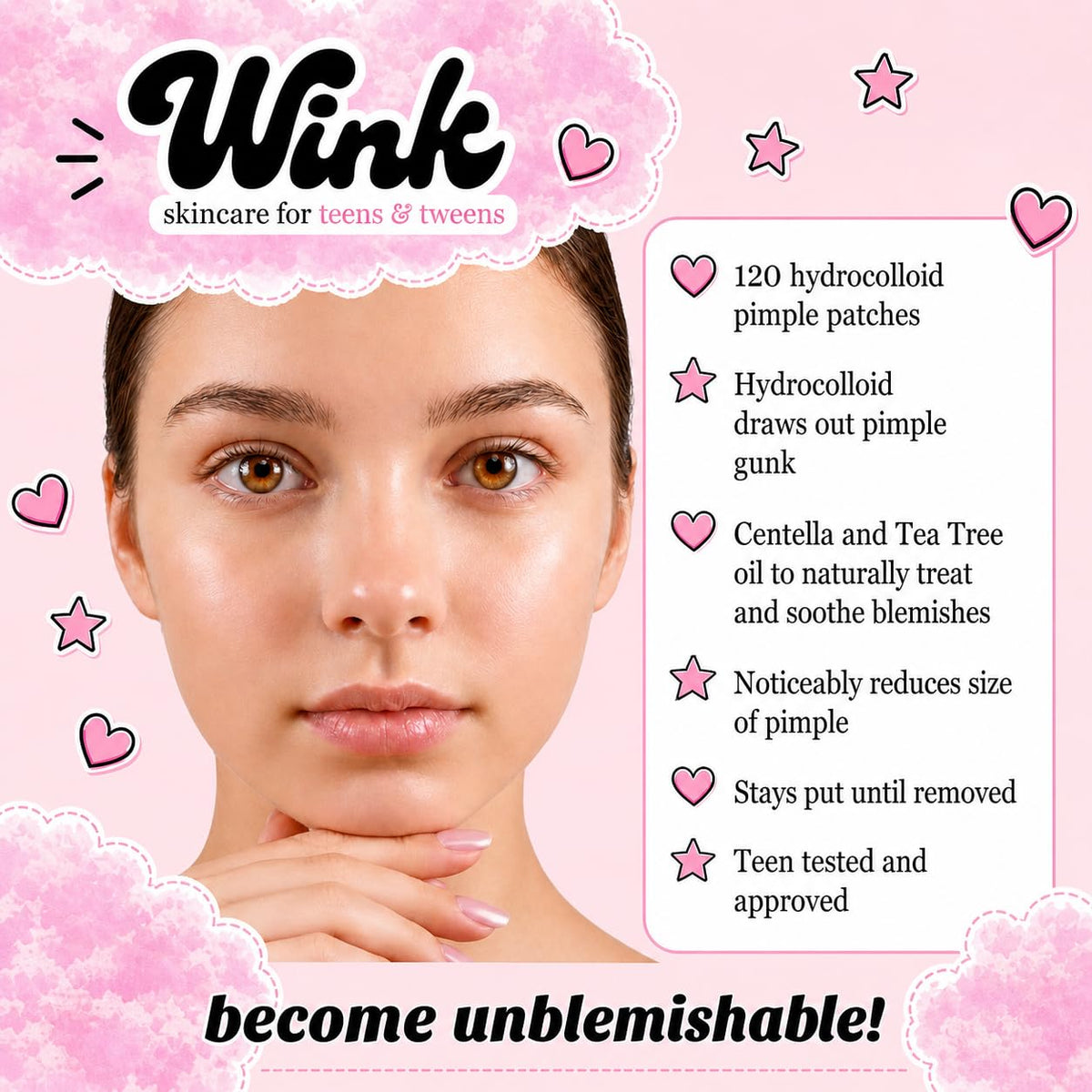 WINK patch applied on cheek protecting blemish and reducing redness