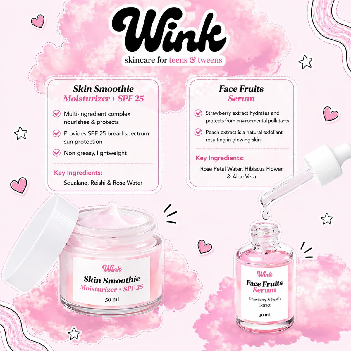 WINK SKINCARE FOR TEENS rose petal toner mist spraying onto skin for instant refresh