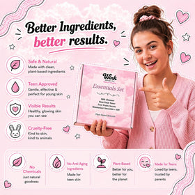 WINK SKINCARE FOR TEENS kit next to a smartphone to show compact, travel-friendly size