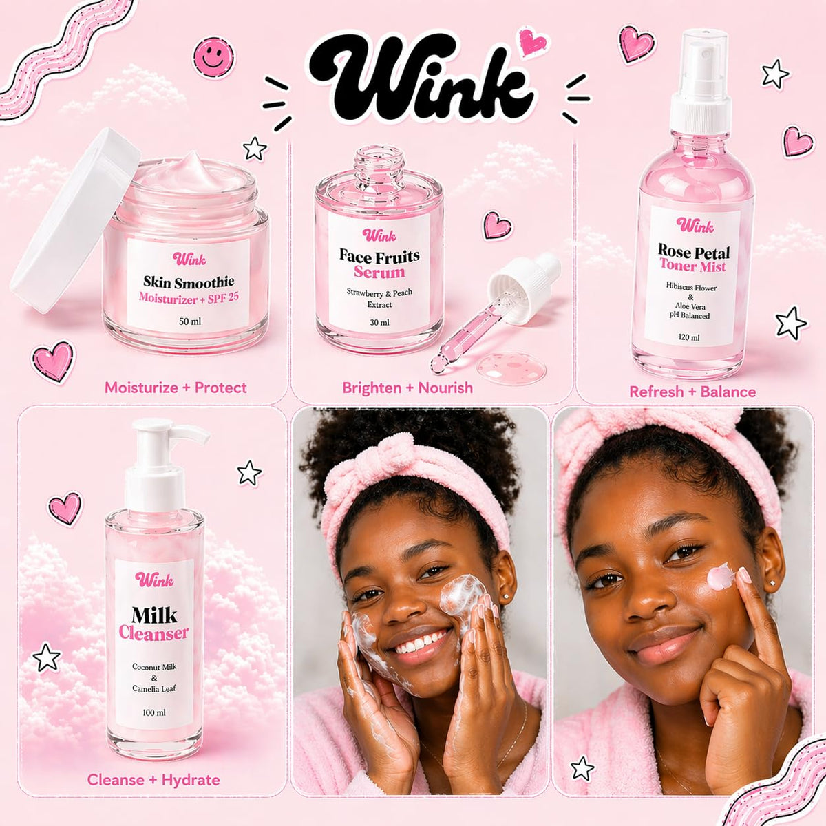 WINK SKINCARE FOR TEENS cleanser texture on palm demonstrating creamy, non-drying lather