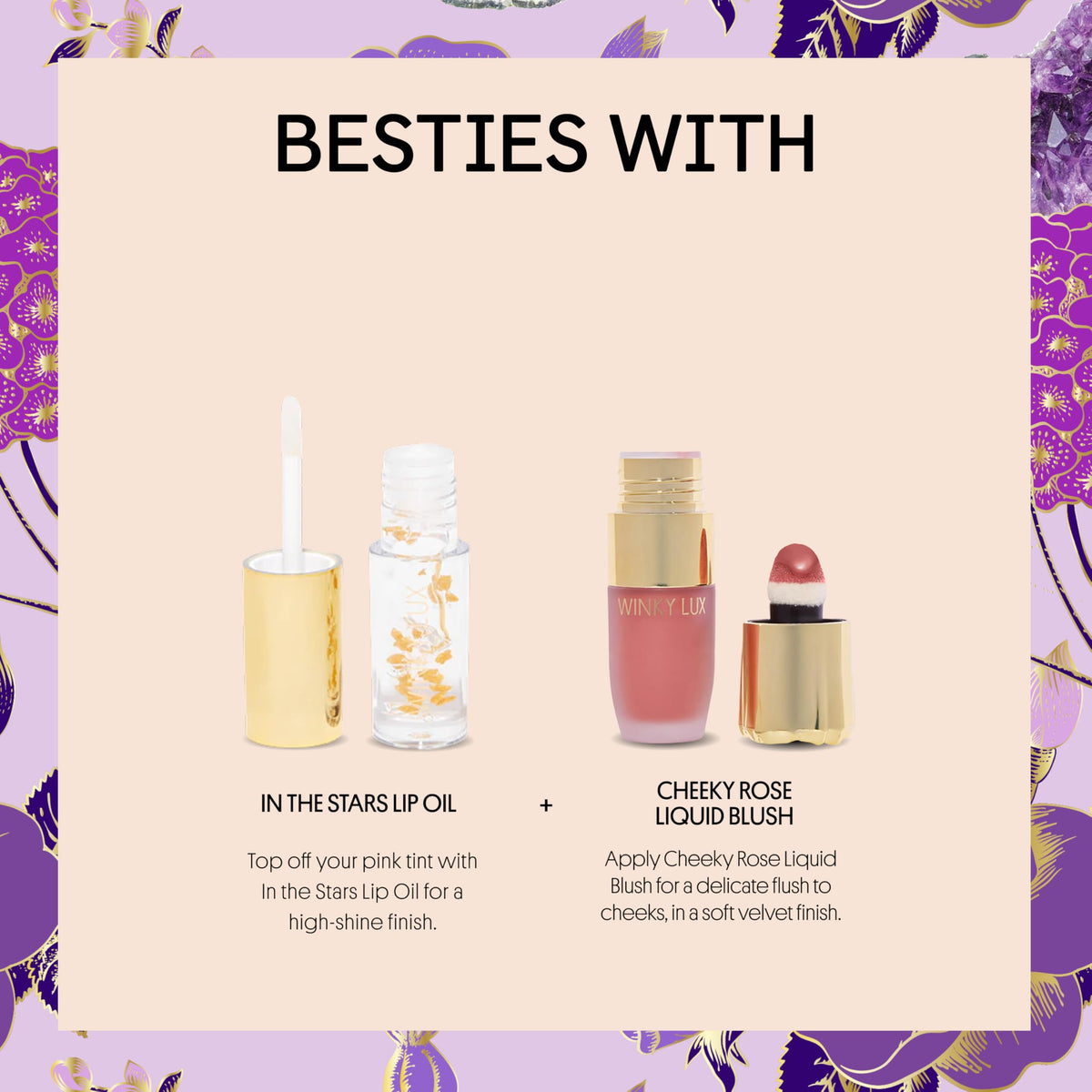 Winky Lux amethyst lifestyle flatlay with props conveying tropical coconut scent and mood