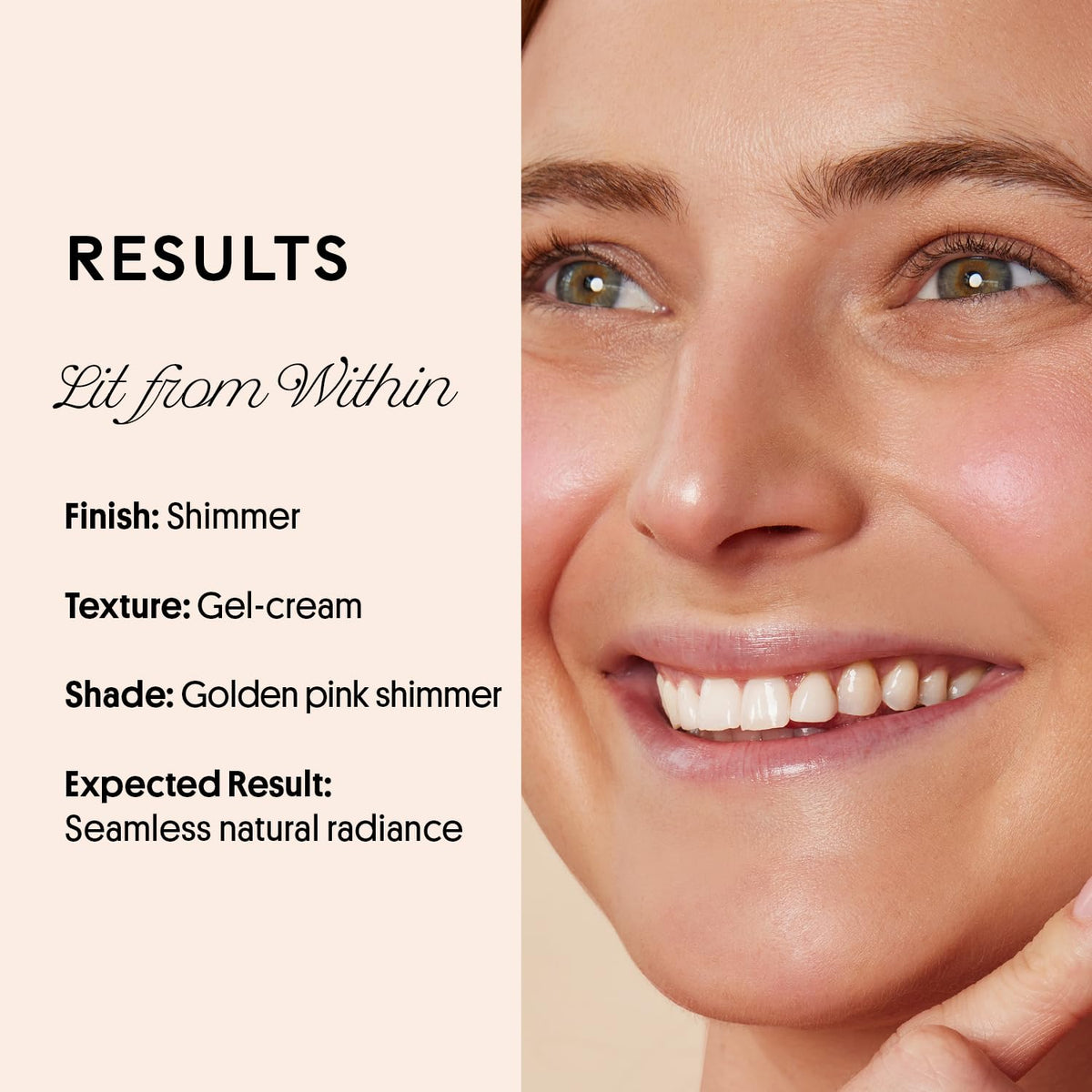 Winky Lux applied to model cheekbones for natural glow and lifted look