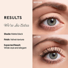 Winky Lux model applying mascara for a defined, matte eye look