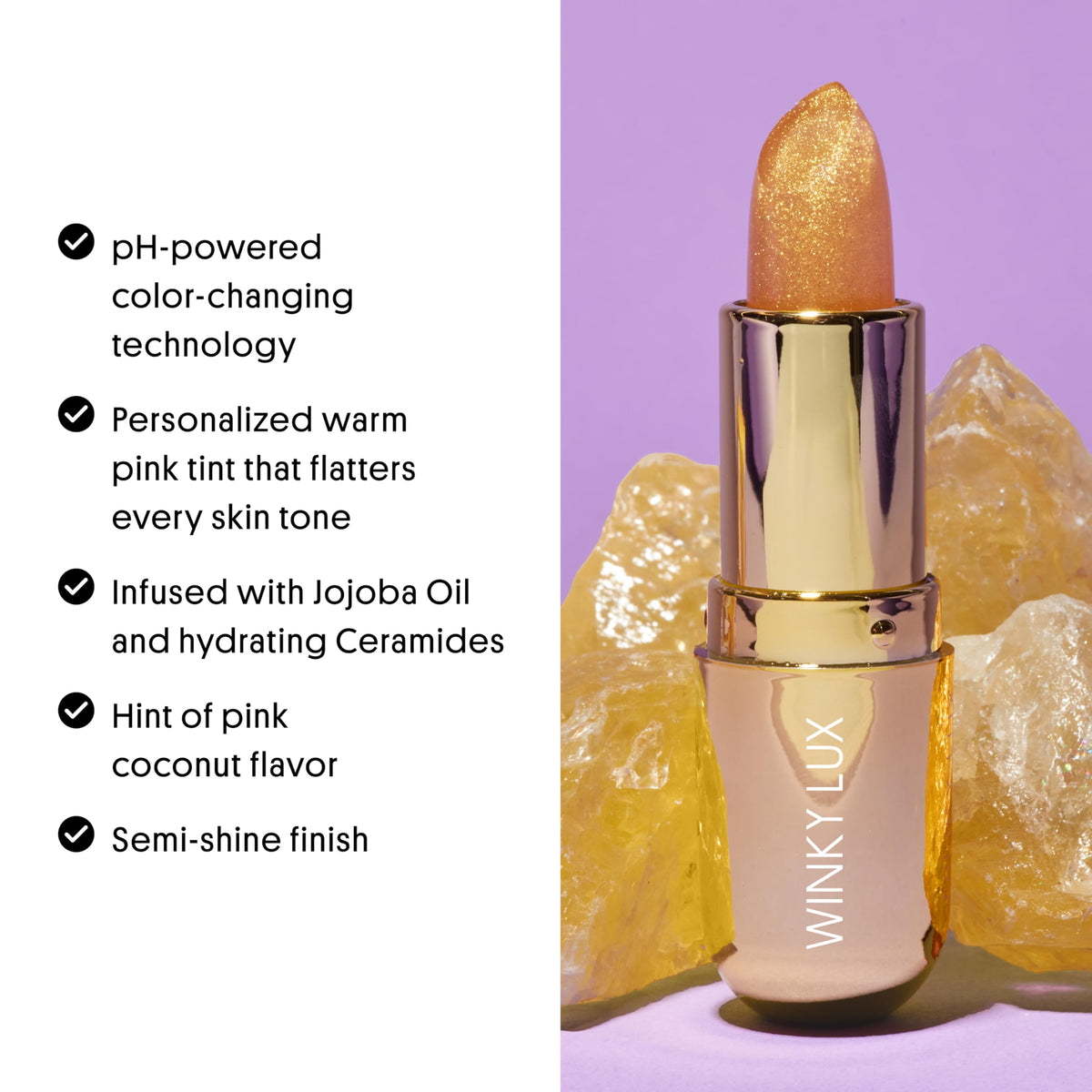 Winky Lux product label and ingredient list highlighting ceramides and clean formula