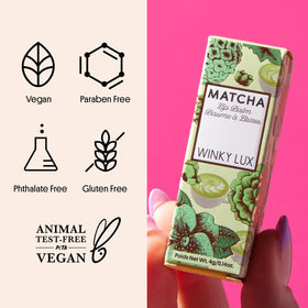 winky lux lifestyle with cup of matcha suggesting calming scent and self-care