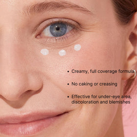 Winky Lux concealer applied under eye illustrating coverage and brightening effect