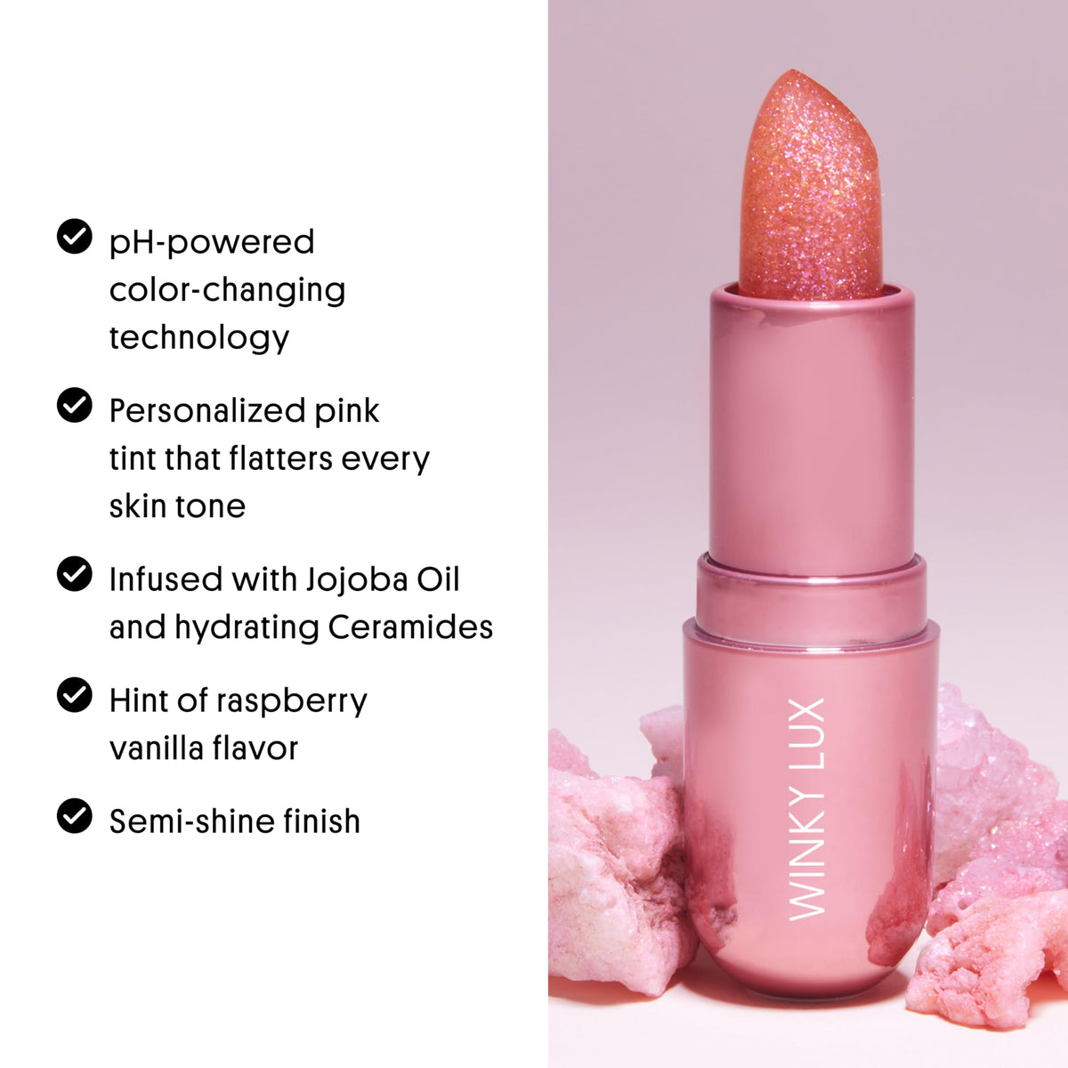 Winky Lux label and ingredients panel highlighting clean, vegan formula benefit